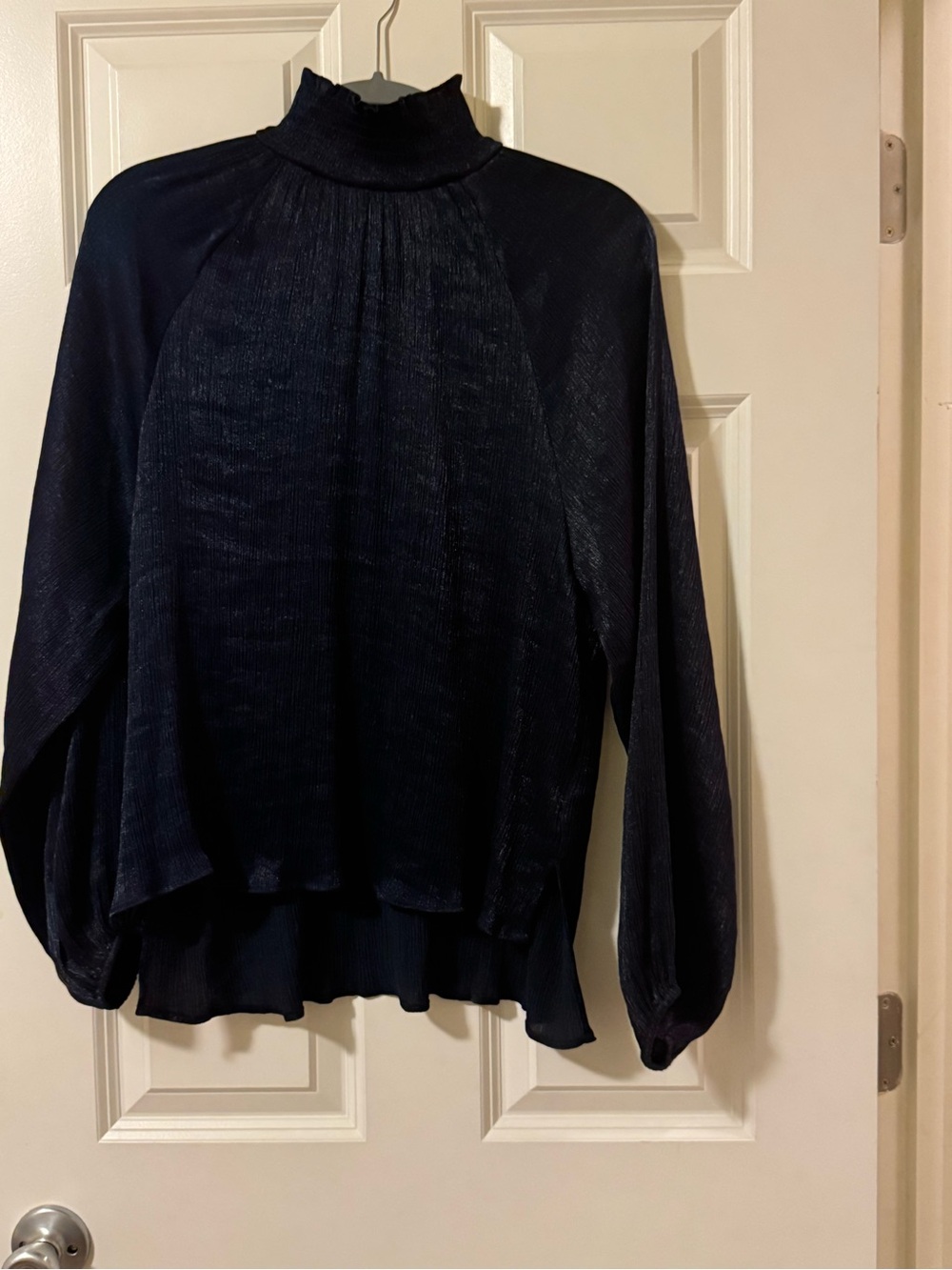 FRNCH Blue Mock Neck Long Sleeve Blouson Top